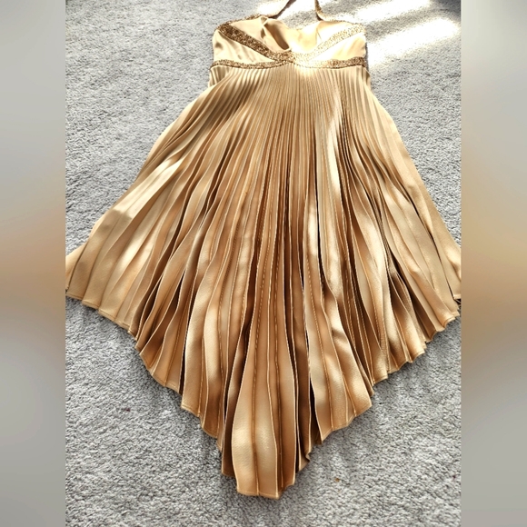 Gold pleated evening dress size 4 - Picture 5 of 7